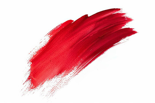 Vibrant red brushstroke on a white background with space for text, ideal for creative designs, artistic concepts, and backgrounds for advertising banners or greeting cards