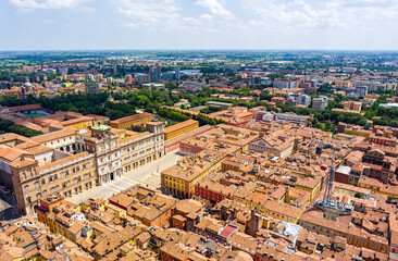 Modena, Italy. Palace - Palazzo Ducale di Modena. Piazza Roma - City square. Panorama of the city...