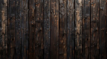 A of the top view of an old wooden wall with dark brown wood planks