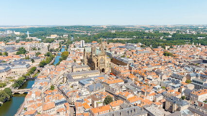 Fototapeta na wymiar Metz, France. Metz Cathedral. View of the historical city center. Summer, Sunny day, Aerial View