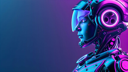 Humanoid Robot AI Portraits for Technology Presentations and Promotions - Space for Copy. Color background.