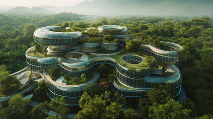 Eco-Friendly Architecture Amidst Lush Forest