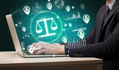 Business hand working on laptop, successful business concept