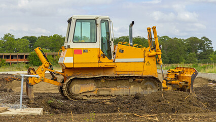 Bulldozer Machine at New Project Construction Site Ground Works