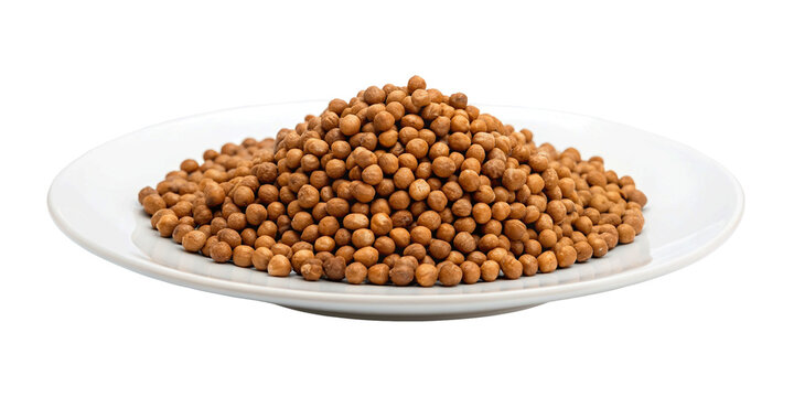 Brown chickpeas on plate isolated on Transparent background.