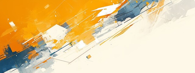 Abstract background with orange, blue and grey colors. Modern painting in the style of minimalist art. 