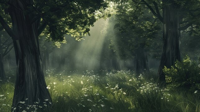 Sunburst in the woods in the spring