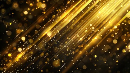 A stylish golden scene with diagonal lighting effects and sparkles on a black background, creating a