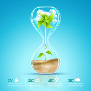 conceptual design for earth day or environment day, graphic of hourglass with turbine inside