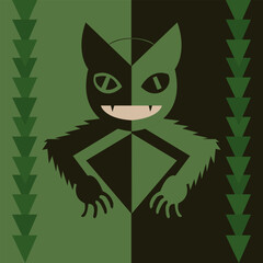 Vector, black and cartoon illustration of a cat