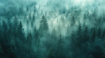 Fototapeta na wymiar A Captivating View Of Fog and Mystical Woodland Moody Forest Landscape
