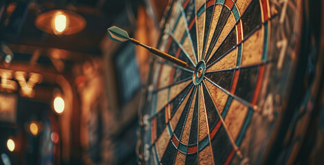 bullseye target or dart board has red dart arrow throw hitting the center of a shooting for business targeting and winning goals business concepts.Ai
 - obrazy, fototapety, plakaty
