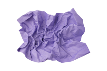 Purple crumpled paper isolated on transparent background