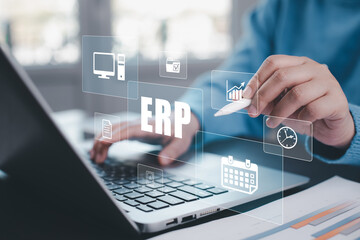 Enterprise resource planning concept, Enterprise Resource Management ERP software system for business resources plan presented.