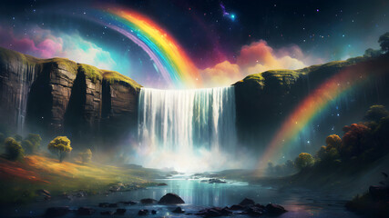 Beautiful waterfall and rainbow