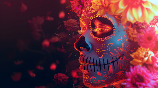 Mexican Day of the Dead with copy space. 