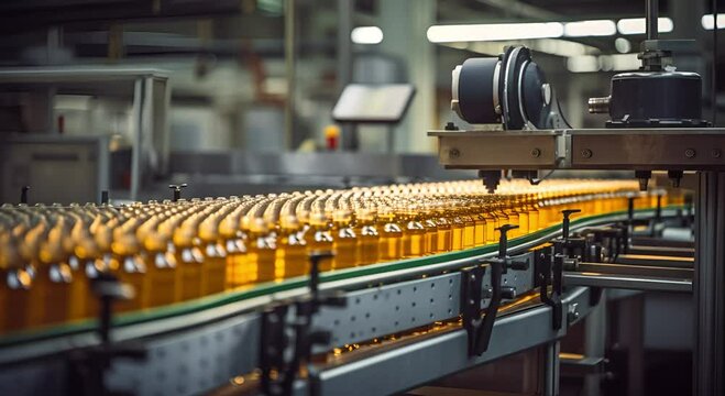 Drink bottles on a conveyor belt in a factory