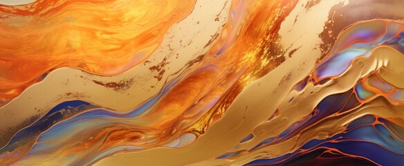 Fiery Golden Waves Abstract Art Texture - obrazy, fototapety, plakaty
