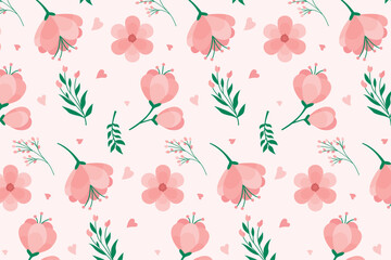 Seamless Pattern Pink Flower Vector Illustration