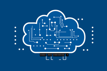 Cloud computing. A digital service or application with data transmission. Network computing technologies. Futuristic Server. Digital space. Data storage. Vector illustration
