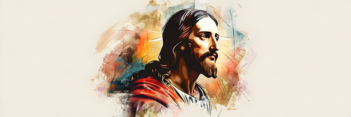 portrait of jesus christ painted with dry brush, spiritual art representation - obrazy, fototapety, plakaty