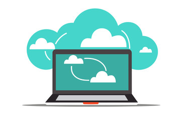 Cloud computing. A digital service or application with data transmission. Network computing technologies. Futuristic Server. Digital space. Data storage. Vector illustration