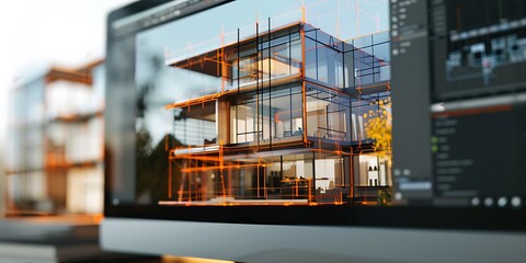 Immersive Architectural Design Showcase, 3D Renderings on Computer Screen