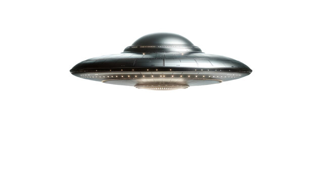 Classic UFO Spaceship with Lights - On Transparent Background