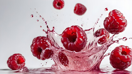 raspberry explosion, juice splashes on a white background. for advertising , poster