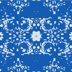 Blue and white watercolor ornament painted with watercolor on paper.