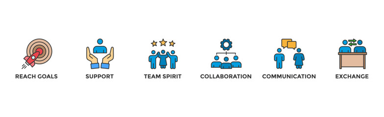 Working together banner web icon vector illustration concept for team management with an icon of collaboration, reach goals, team spirit, support, communication, and exchange