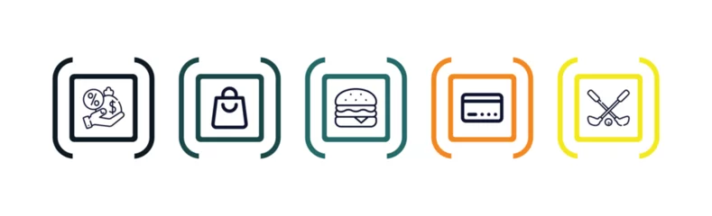 Fotobehang outline icons set from business concept. editable vector included purpose of saving money, shopping bags, basic burger, banking card, golf sticks icons. © Vectorby