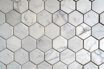 Hexagonal frosted glass and ceramic tiles. Sample wall cladding in the form of honeycombs