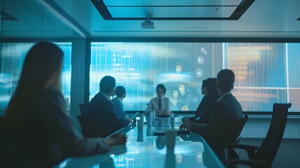 Several diverse businesspeople in a modern conference room to discuss business strategies. generative AI