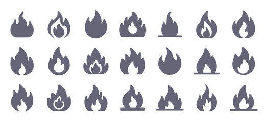 Fire, flame silhouette flat icons. Vector glyph pictogram included icon as campfire, hot symbol, flammable, hot illustration for burn.