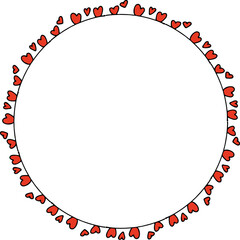 Fototapeta premium Round frame with festive red hearts on white background. Vector image.