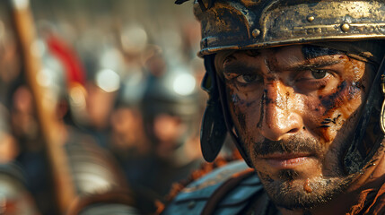 Portrait of a Roman centurion in the battlefield at the time of Jesus, New Testament concept.
