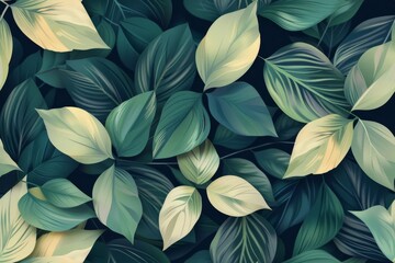Tiled plant leaves background, floral pattern for wallpaper, modern color schema - obrazy, fototapety, plakaty