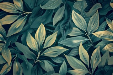 Plant leaves background, floral pattern for wallpaper, color schema --ar 3:2 --tile Job ID: b1da5711-9dc0-4e1f-abb3-9293092b7a2c - obrazy, fototapety, plakaty
