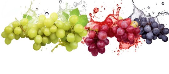 A detailed view of a cluster of grapes covered in water droplets, emphasizing freshness and...