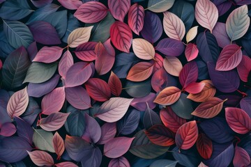 Tiled plant leaves background, floral pattern for wallpaper, modern color schema - obrazy, fototapety, plakaty