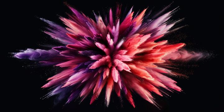 Vibrant explosion of colored powder creating a dynamic display on a dark backdrop.