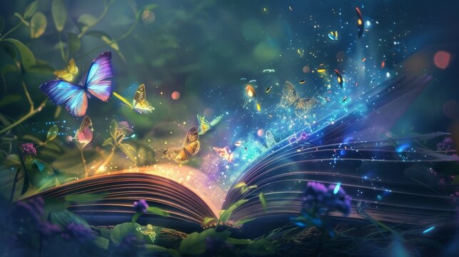  Open magic Book With Magic Glows In The Darkness 