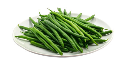 Green beans in a plate isolated on Transparent background.