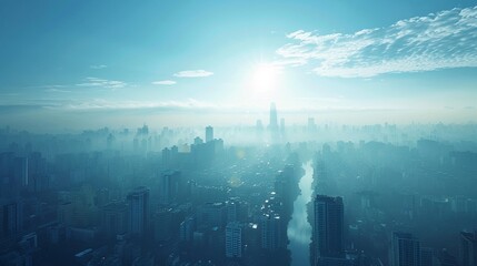 Fototapeta na wymiar View of PM 25 unhealthy pollution urban environment