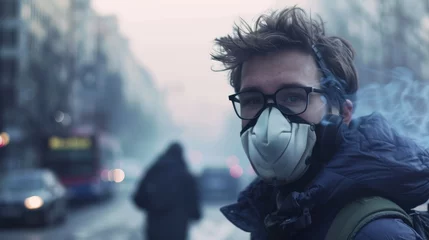 Fotobehang Air pollution, people wearing masks, the city is full of pollution © Media Srock