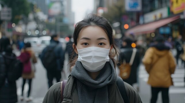 Air pollution, people wearing masks, the city is full of pollution