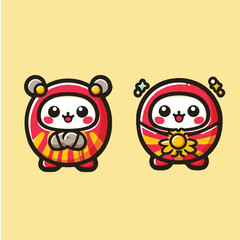 Cute Daruma Cartoon Vector Art Design