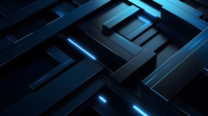 3d rendering of black and blue abstract geometric background. Scene for advertising, technology, showcase, banner, game, sport, cosmetic, business, metaverse. Sci-Fi Illustration. Product display