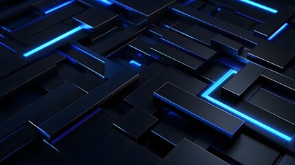 3d rendering of black and blue abstract geometric background. Scene for advertising, technology,...